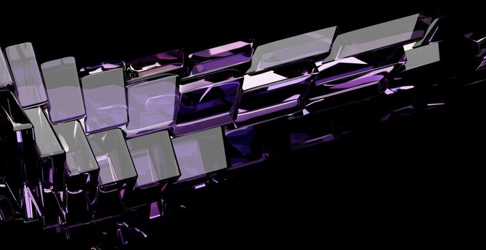 Abstract Purple Glass Crystal Structure 3D Render on Dark Luxury Background