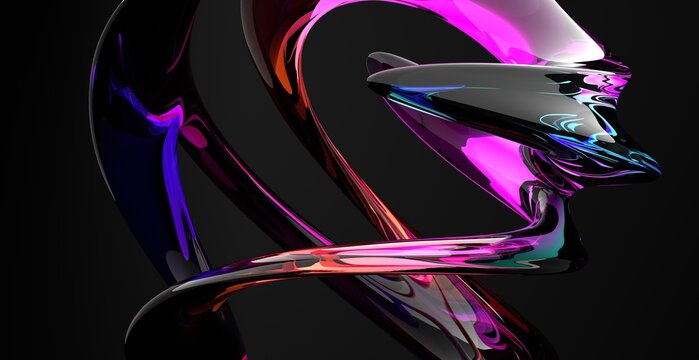 Abstract Flowing Glass Ribbon Curves 3D Render Luxury Dark Background Design