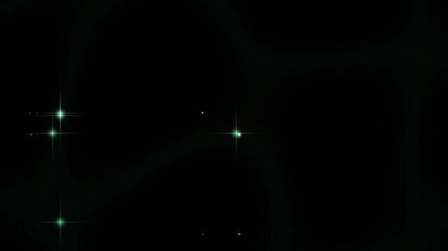 A seamless looping animation displays four glowing green star shapes against a dark space background.