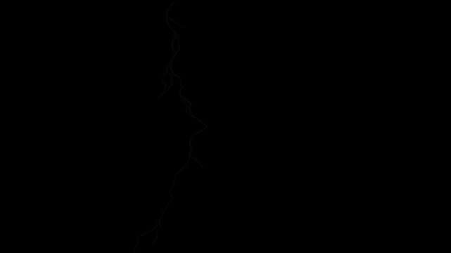 Dramatic Electrical Lightning Bolt Striking Against Black Background Loop