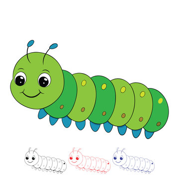 Cute Cartoon Caterpillar Vector Illustration With Cheerful Expression