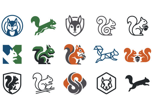 Squirrel mascot logo collection. Set of animal emblems for sports teams and branding.