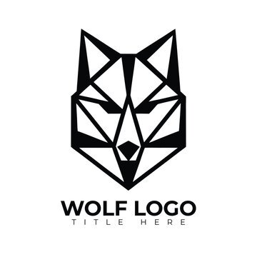 Minimalist black and white vector illustration of a geometric wolf head design with sharp lines