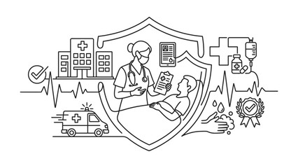 Obraz premium Healthcare Protection Shield Doctor Patient Hospital Ambulance Medical Care Concept