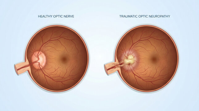 Traumatic Optic Neuropathy vs Healthy Optic Nerve Eye Anatomy 3D Illustration