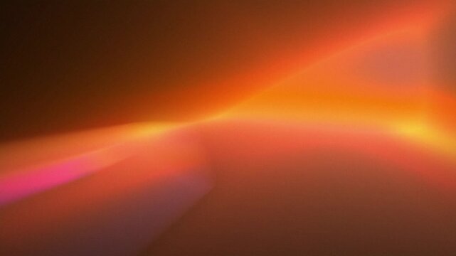 Abstract light refraction animation background. Orange neon light beams glow in dark space