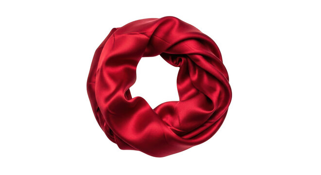 Red silk fabric ring on display isolated on transparent background