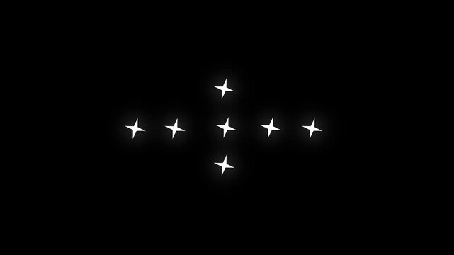Twinkle sparkling stars with glowing white light effects, magical fairy glitter animation, blinking retro vector stars, seamless chroma key black screen background in .4k