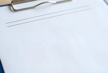 Naklejka premium Blank white paper on a clipboard with two thin lines, copy space for text or design, business and education
