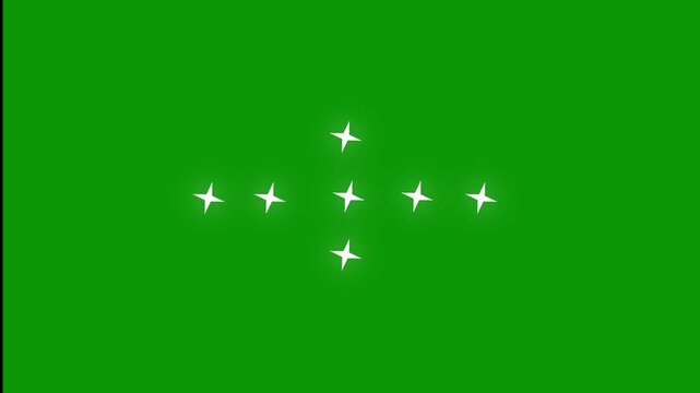 Twinkle sparkling stars with glowing white light effects, magical fairy glitter animation, blinking retro vector stars, seamless chroma key green screen background in .4k
