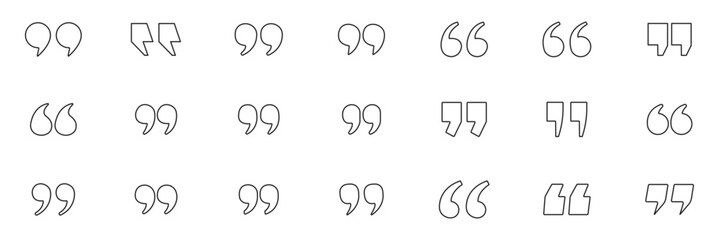 Fototapeta premium Modern Minimal Quotation Marks Line Icon Set Collection – Editable Outline Quote Symbols, Speech Marks, Double Quotes Vector Pack, Black Thin Stroke Design Isolated on White Background