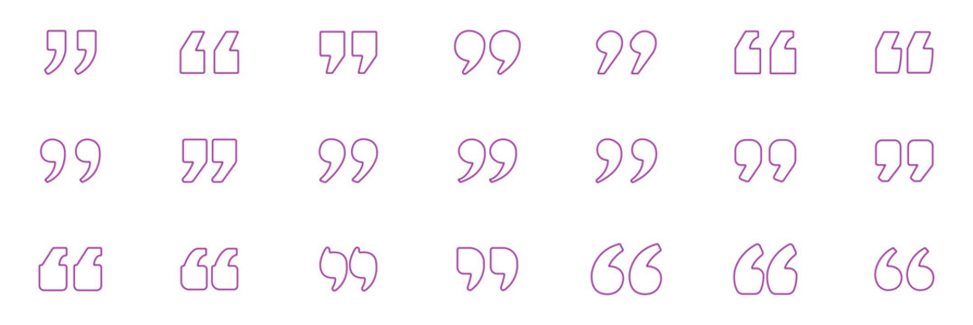 Set of quote mark, quotes icon, sign, symbol, emblem. Ditto marks icon set. Quotation marks. Dialogue discussion symbol. Quote right icon set. Double quotation symbol. Discussion dialog remark open an