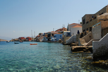 Obraz premium architecture typical of the Dodecanese islands, found on the island of Halki (Dodecanese archipelago, Greece)