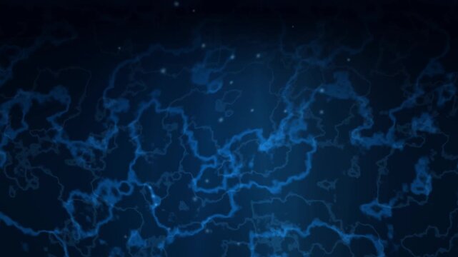 Seamless looping abstract background with electric blue fractal patterns on a dark space surface