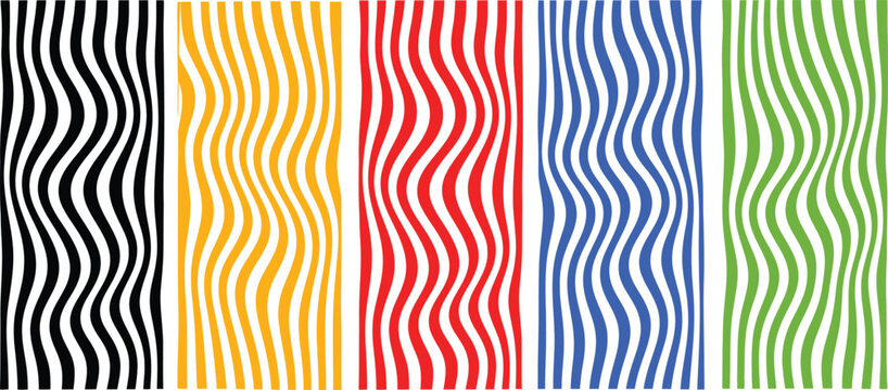 Abstract background with vertical wavy lines in five different bright and bold colors