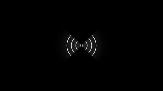 White circular sound wave  and radio station signal loop animation on solid black background
