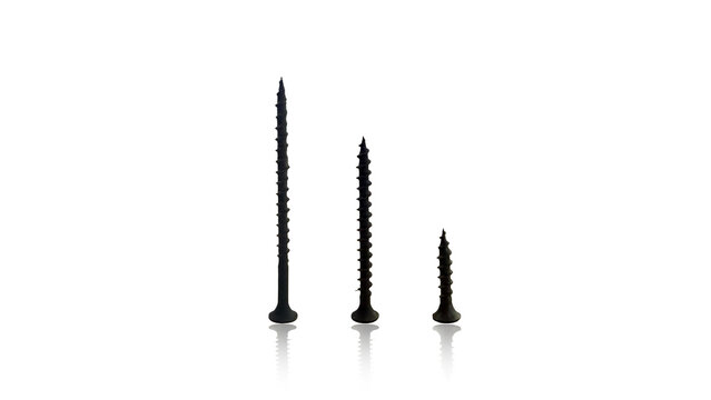 A highlighted black drywall screw, universally used in construction and woodworking. Designed for fastening drywall sheets to wooden or metal studs, providing secure and durable connections.