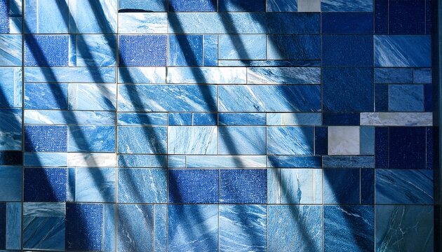 interior blue marble tiled wall with shadows