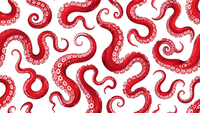 Vibrant pattern of red octopus tentacles on white, octopus, tentacle, arm, kraken, monster, sea, ocean, marine, aquatic, creature,