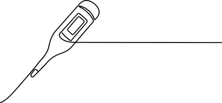 Digital thermometer drawn in a single continuous line style for medical health check and temperature monitoring concept Vector, illustration