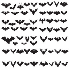 Fototapeta premium A collection of black bat silhouettes arranged in three rows on a white background.