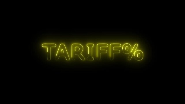 Glowing neon tariff text animation on black background. Trade, tax, tariffs and price war. export investment, stock market, business, economy money, tax icon..