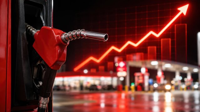 Rising Fuel Prices Concept with Gas Pump Nozzle and Upward Financial Growth Chart
