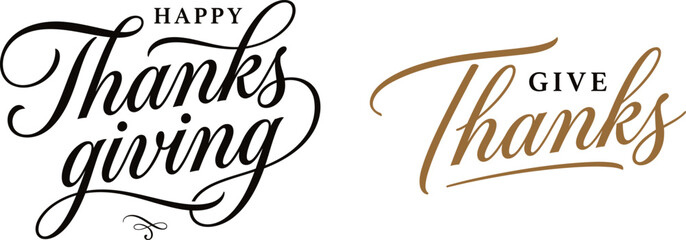 Elegant calligraphy lettering designs for happy thanks giving holiday greeting cards and seasonal festive typography decorations © KaziDalia