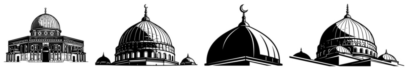 Fototapeta premium Islamic architecture mosque domes set, Dome of the Rock and oriental landmarks religious illustration