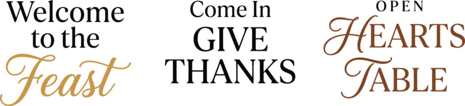 Set of decorative typography designs for thanks giving holiday dinner invitations and festive seasonal home decor projects