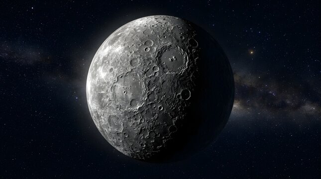 Mercury planet with cratered surface floating in deep space