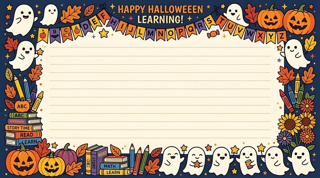 Spooky halloween classroom learning worksheet background with ghosts and pumpkins halloween worksheet classroom education learning template pumpkins seasonal background activity children