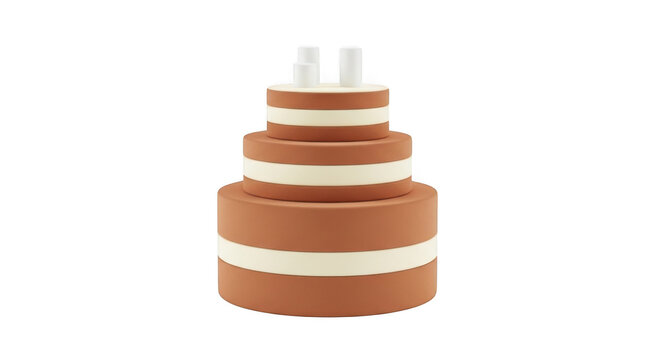 Three layer brown birthday cake isolated on transparent background