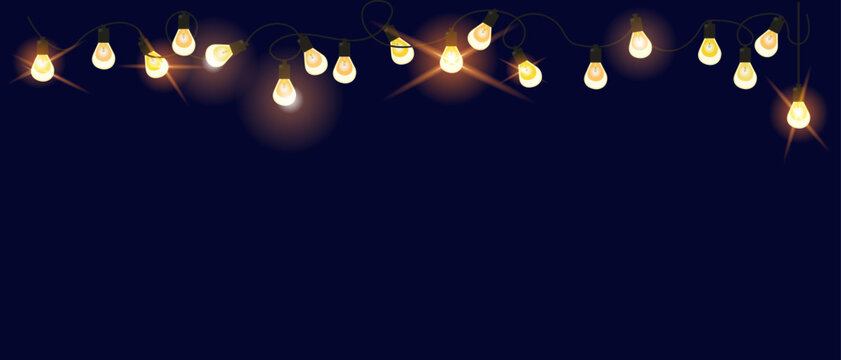 Dark Blue Neon Light Bulb Banner Vector Illustration with Copy Space