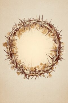 Decorative crown of thorns circular frame with empty text area for invitations or messages