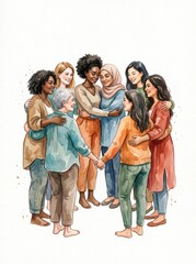 Fototapeta premium Diverse group of women embracing in a circle showing unity and support
