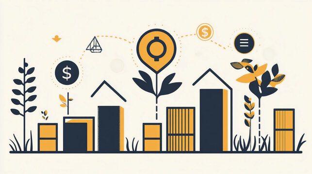 Investment growth concept illustration showing financial success and market development trend