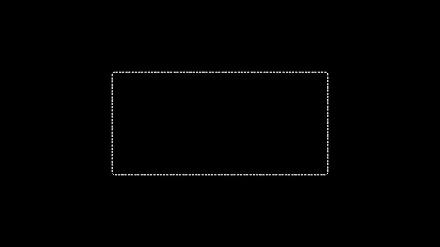 Dotted line rectangle frame animation on black background. Animation of a dotted line path from left to right point. border frame line animation isolated on white screen.motion animate 4k video.