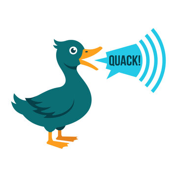 Duck cartoon character quacking and voice command concept