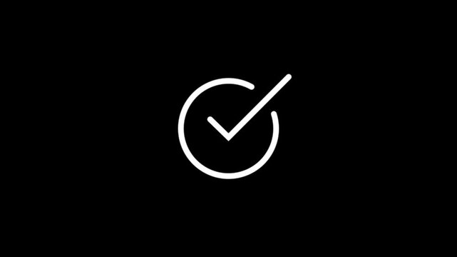 Check mark symbol. approved tick mark icon animation on a black background on alpha transparent background.