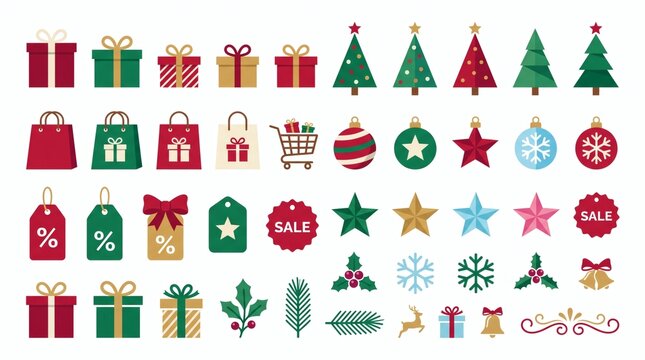 Christmas Icons Set Flat Design Vector Illustration