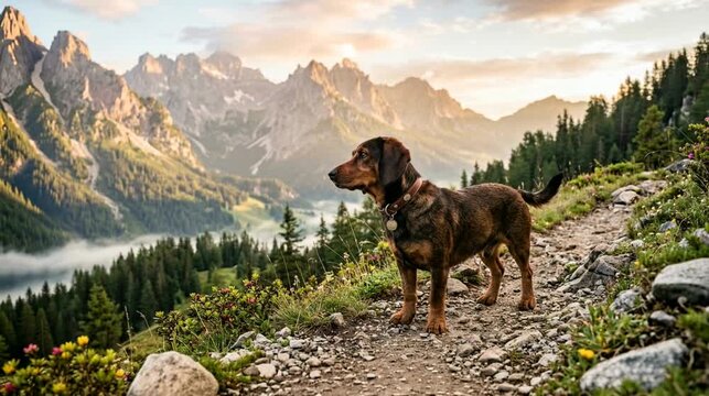 Alpine Dachsbracke dog morning light