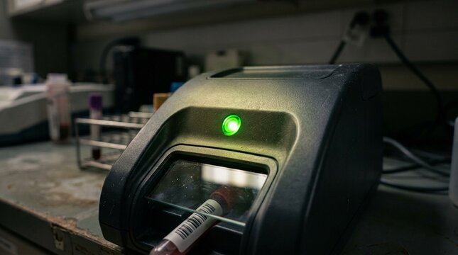 Handoff scanner beep light glowing green after a successful specimen check-in