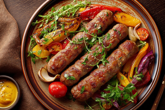 Bulgarian Halal Kebapche with Colorful Grilled Vegetables