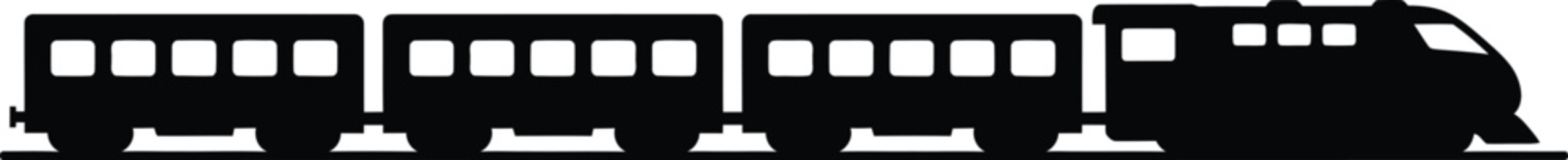 Silhouette design of a modern locomotive pulling multiple passenger cars vector © AbuSadat