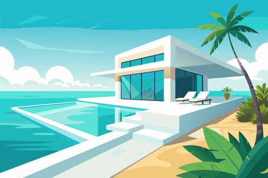 Modern luxury villa with infinity pool on a tropical beach
