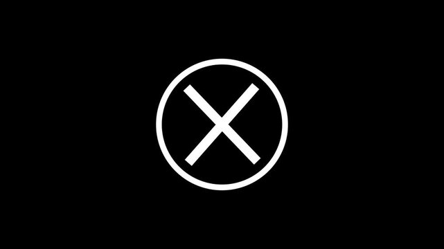 Animated white line circle loading transforming into cross mark error icon on black background, failed progress status indicator, rejected cancel symbol UI UX motion graphic element for video.