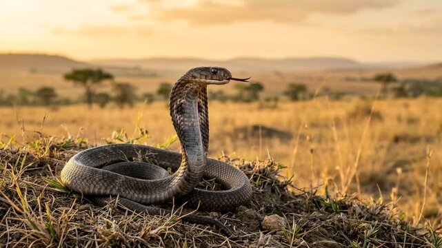 equatorial spitting cobra close up in southeast asia rainforest at golden light video