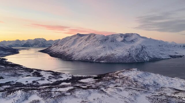 Norway Nord Arctic &Oslash;ksfjord Fishing Village Aerial Drone Flight