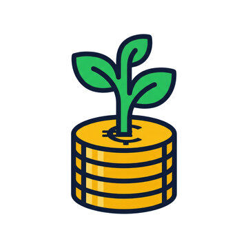 Gold coin stack with growing plant investment icon